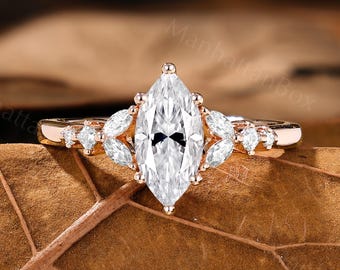 Marquise Engagement Ring - Moissanite Rose Gold Ring - Vintage Inspired Ring by ManhattanBox