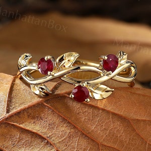 Nature Inspired Ruby Band - Leaf Stacking Ring - Branch Twig Matching Ring by ManhattanBox