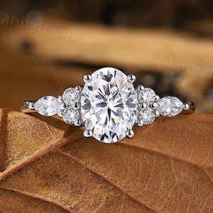Vintage Engagement Moissanite Ring - Antique Cluster Moissanite Promise Ring - Classic White Gold Diamond Wedding Ring by ManhattanBox