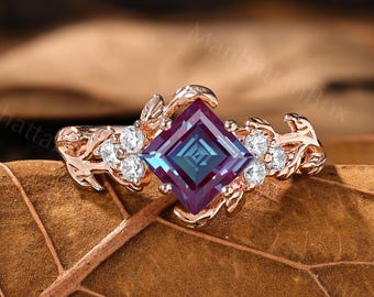 Alexandrite Engagement Ring - Gold Nature Inspired Ring - Woodland Wedding Ring by ManhattanBox