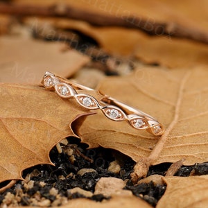 Dainty Marquise Diamond Wedding Band - Rose Gold Half Eternity Stacking Ring - Vintage Minimalist Anniversary Ring by ManhattanBox