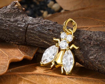 Firefly Moissanite Pendant - Gold Insect Necklace - Delicate Gift Jewelry by ManhattanBox