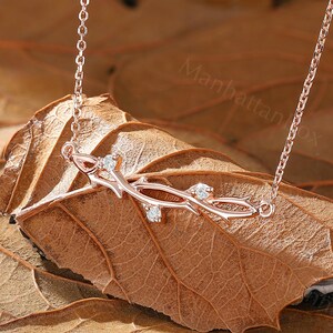 Rose Gold Moissanite Branch Necklace - Nature Inspired Twig Vine Pendant - Natural Forest Dainty Chain Birthday Gift by ManhattanBox