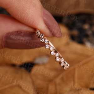 Dainty Conflict free Diamond wedding band art deco matching band StackingHalf eternity bridal band vintage milgrain wedding ring Anniversary
