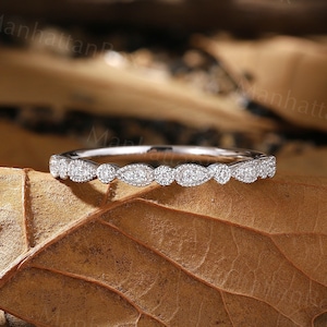 Moissanite White Gold Wedding Band for Women – Delicate Milgrain