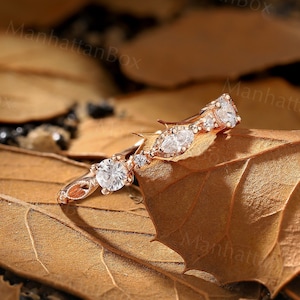 Vintage Diamond Wedding Band - Antique Rose Gold Moissanite Wedding Band - Milgrain Matching Stackable Promise Ring by ManhattanBox