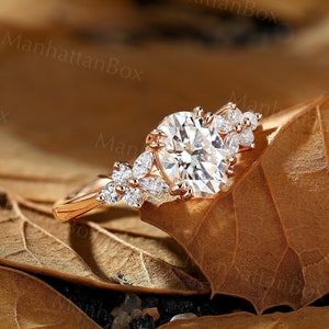 Unique Moissanite Cluster Engagement Ring - Nature Inspired Rose Gold Floral Wedding Band - Delicate Unique Promise Ring by ManhattanBox