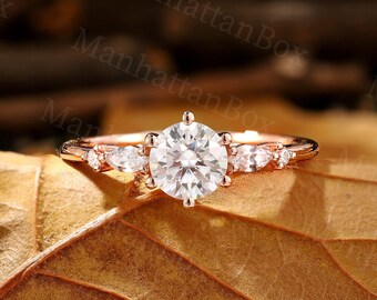 Runder Moissanite Verlobungsring Rosegold| Art Deco Marquise Diamant Cluster Brautring | Antiker Krappen Set Trauring| Jubiläumsring