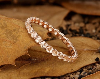 Colorless Diamond wedding band rose gold | Rose cut moissanite matching band | Unique full eternity Stacking Band | Vintage Anniversary ring