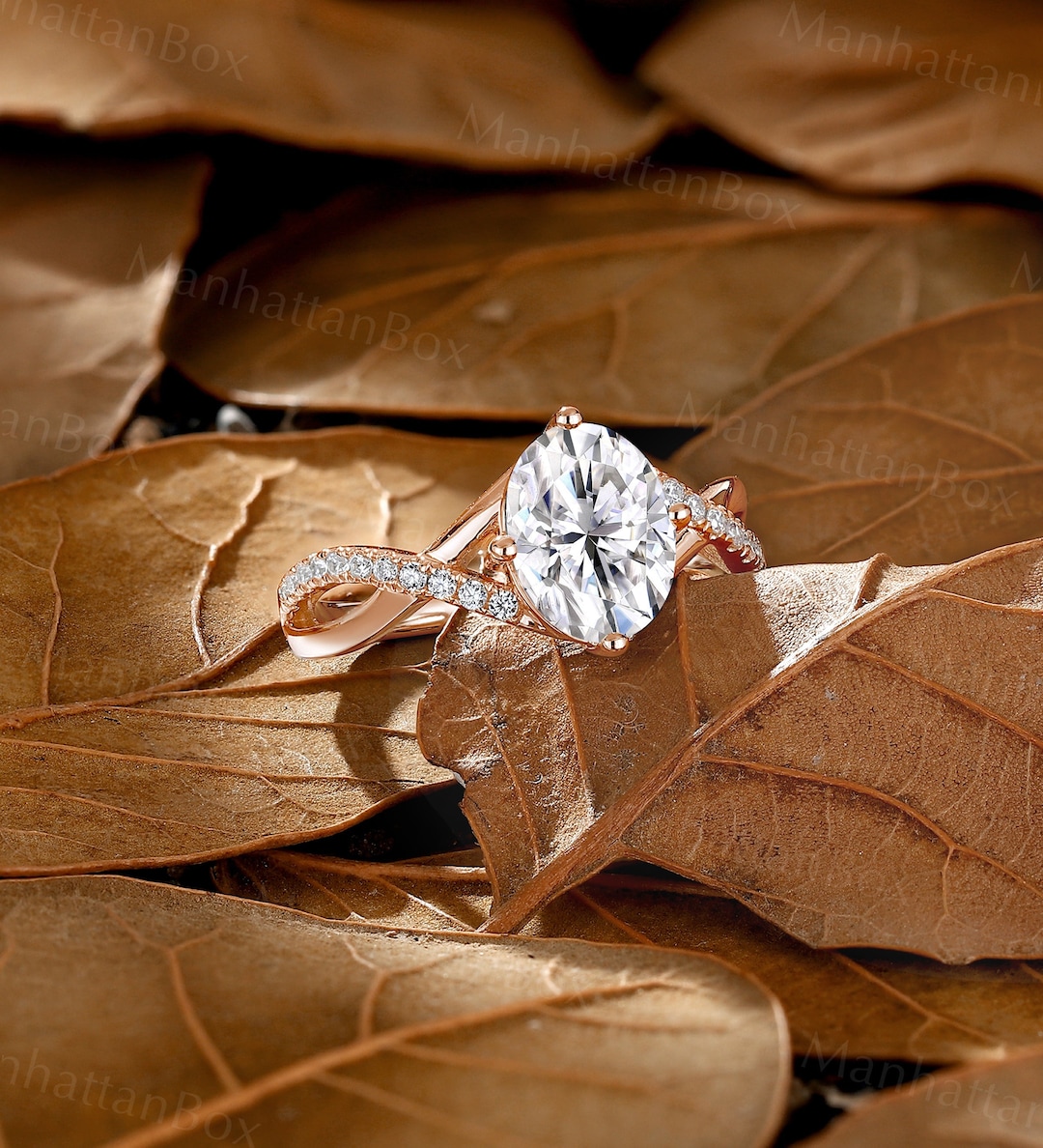 Rose Gold Moissanite Engagement Ring Elegant Oval Moissanite