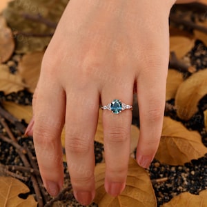 Vintage Teal Sapphire Engagement Ring Oval Cut Antique Rose Gold Peacock Sapphire Wedding Ring Marquise Sky Blue Topaz Anniversary Ring image 5