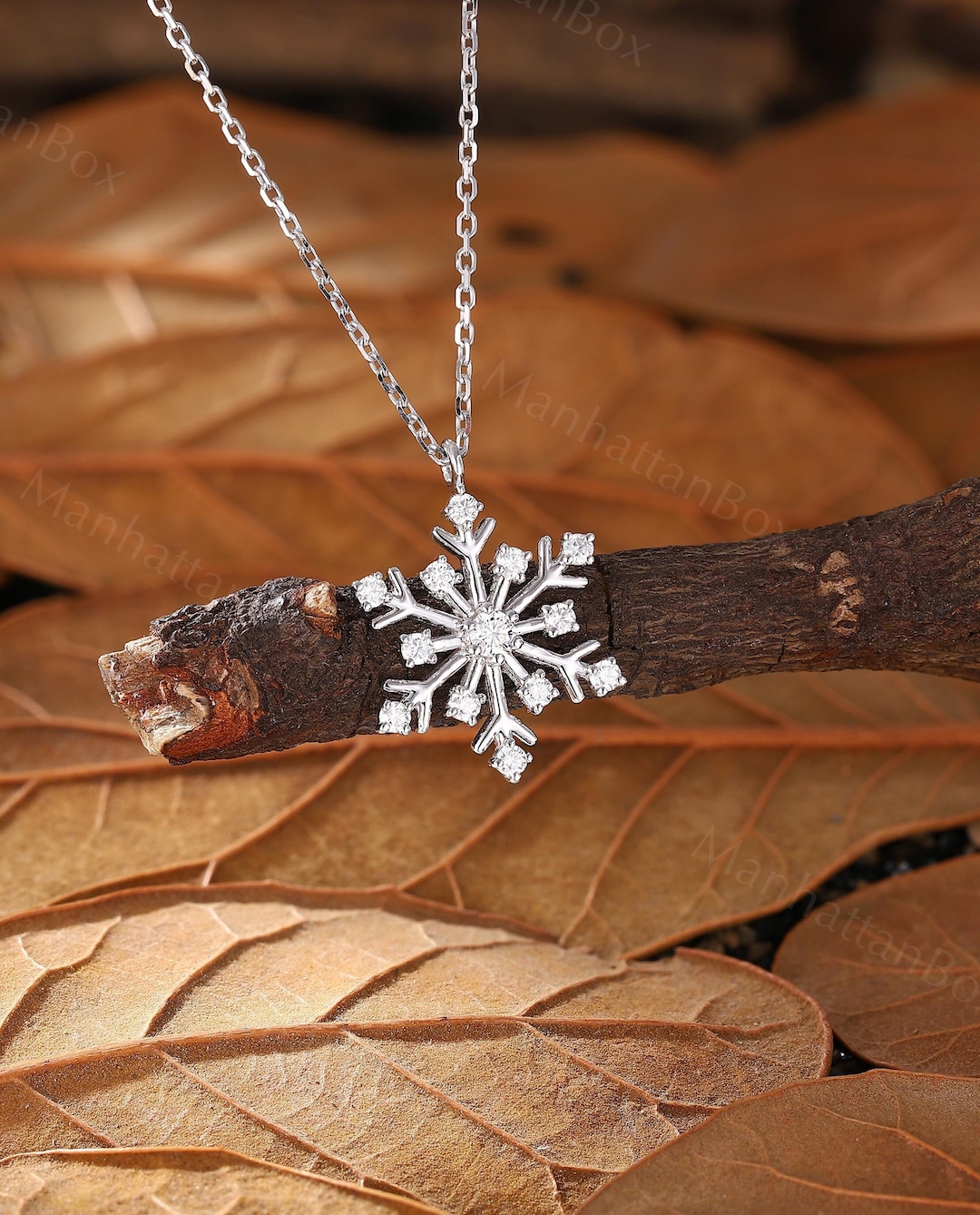 Unique Snowflake Necklace Delicate Moissanite Pendant Christmas