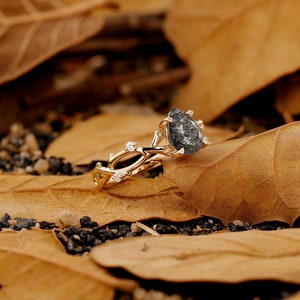 Vintage Lab Alexandrite Engagement Ring Art Deco Pear Ring Twig Engagement Ring Unique Leaf Diamond Wedding Ring Antique Branch Bridal Ring Black Quartz