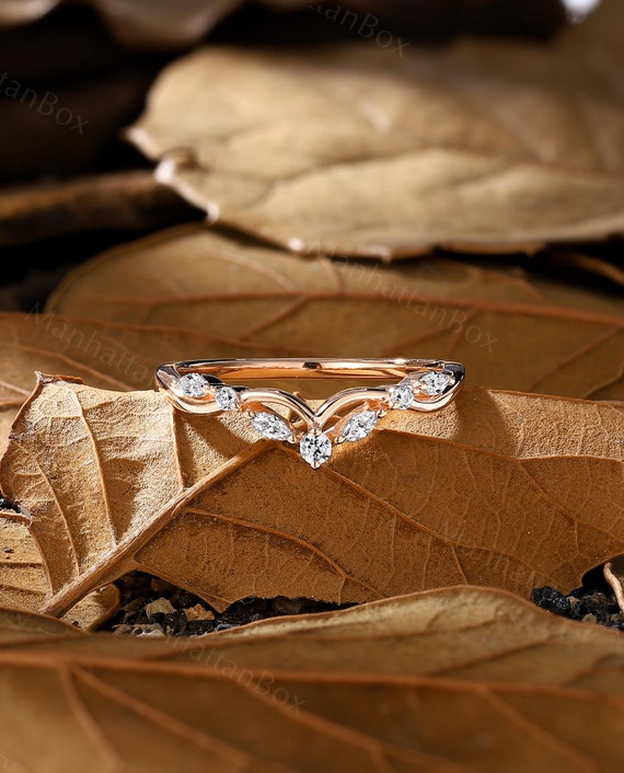 Dainty Moissanite Curved Wedding Band - Rose Gold Personalization Wedding Ring - Custom Stackable Matching Ring by ManhattanBox