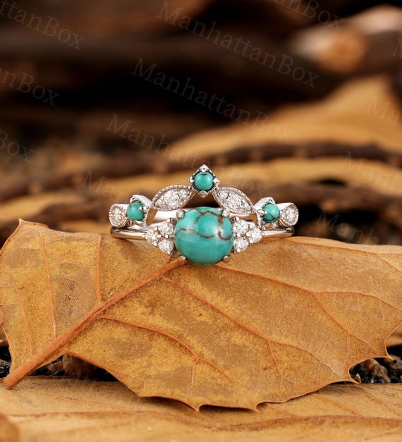 White gold and turquoise ring sale