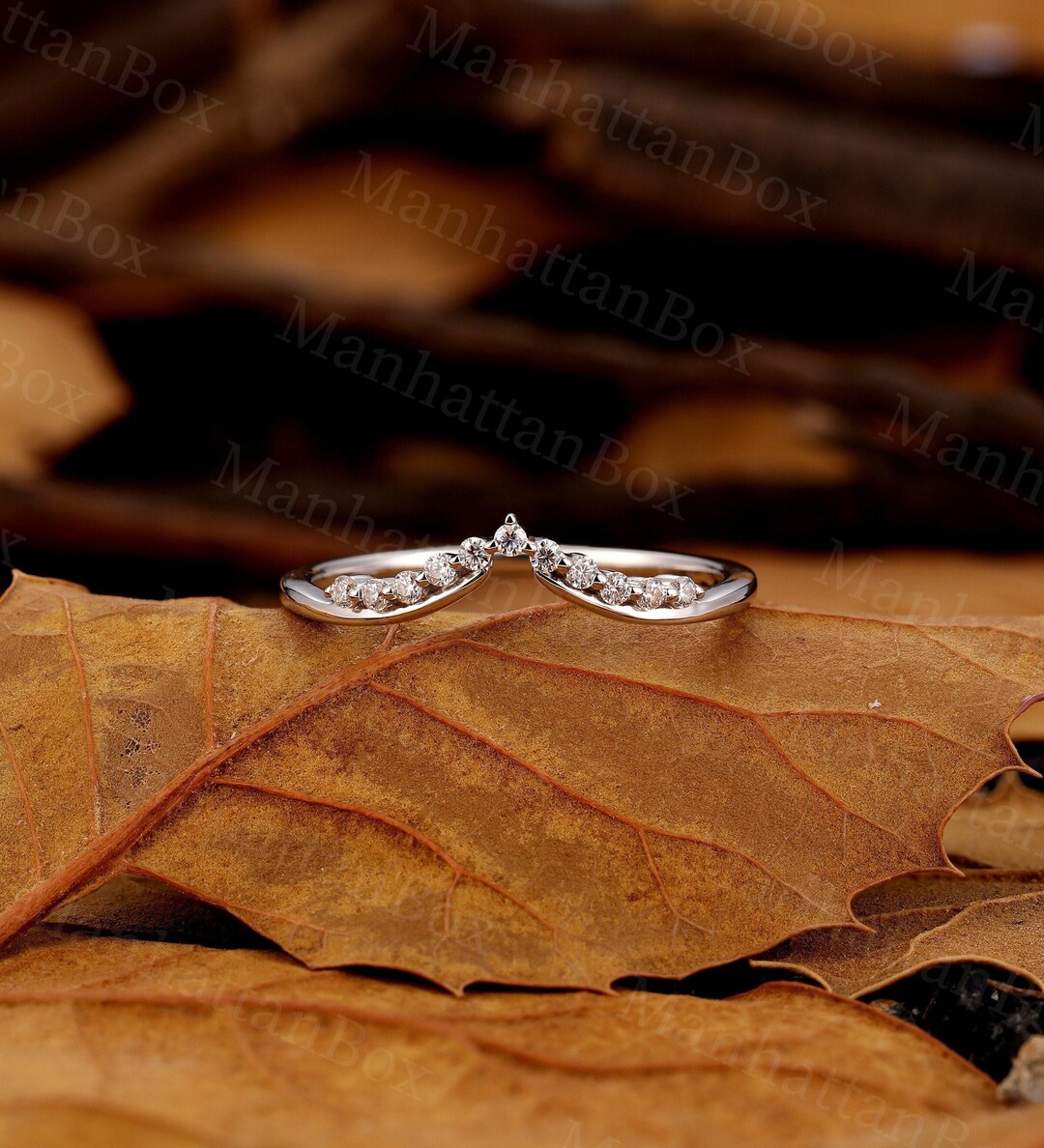 White Gold Diamond Curved Wedding Band Classic Dainty Round