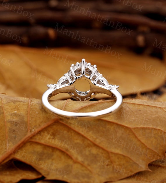 Art Deco Engagement Ring Setting Vintage Marquise Round Diamond