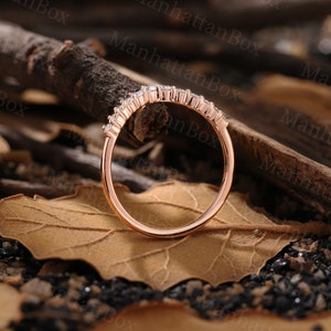 Vintage Diamond wedding band rose gold Round cut moissanite matching band Stacking Band curved wedding band Unique Anniversary ring image 9