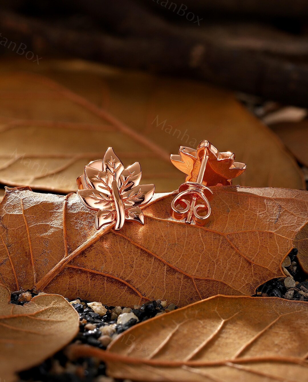 Frigotine Fall Maple Leaf Stud Earrings & Necklace Set - Vintage Orange Rhinestone Cubic Zirconia Dangle Jewelry - View #4