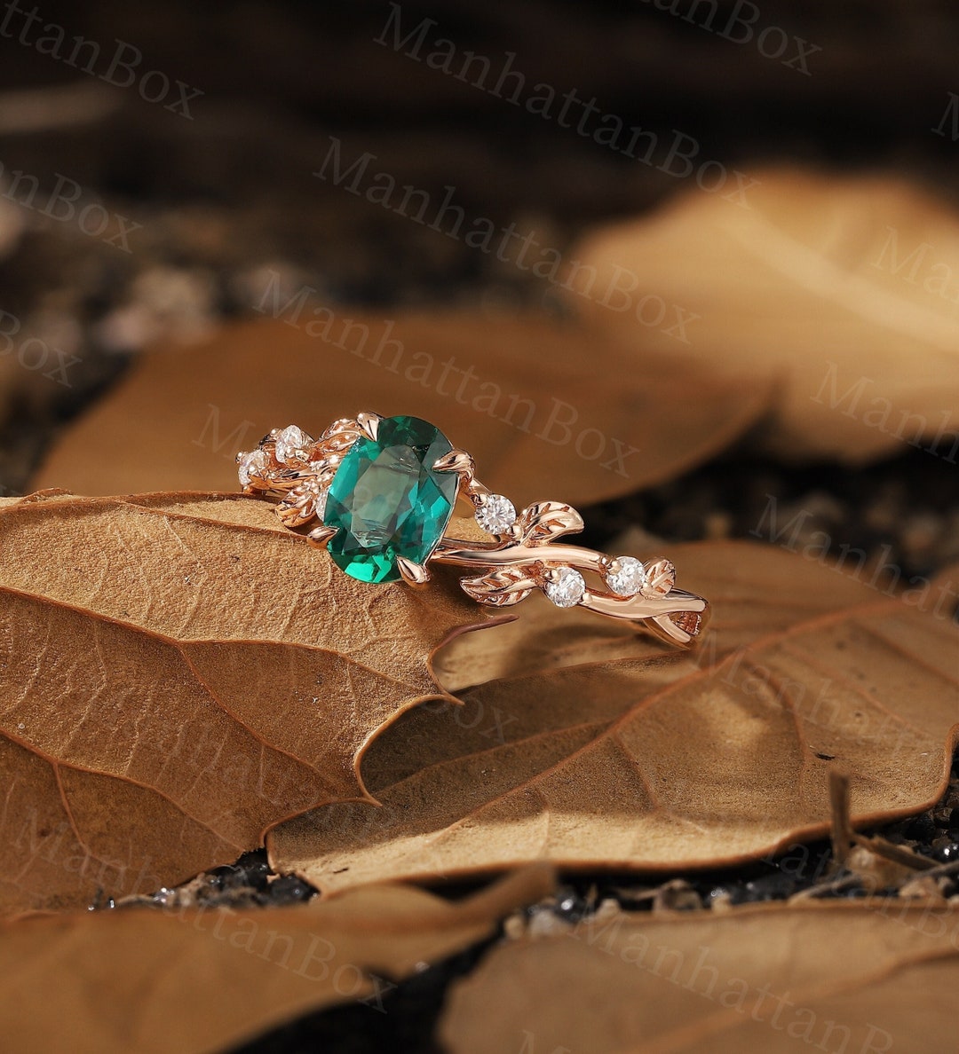 Oval Emerald Engagement Ring - Nature Inspired Unique Oval Emerald Engagement Ring - Nature Inspired Unique