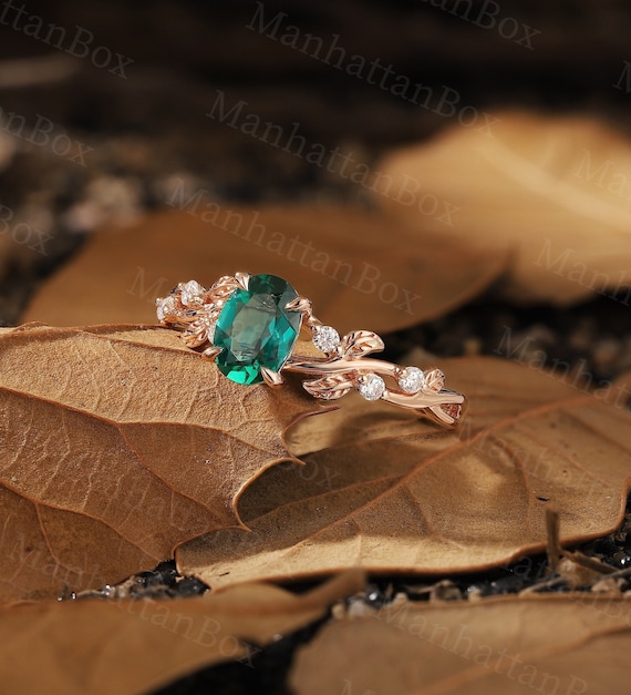 Oval Emerald Engagement Ring - Nature Inspired Unique