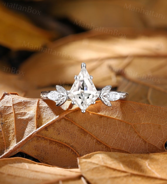 Vintage Kite Shape Moissanite Engagement Ring Rose Gold Half Rose Cut Leaf  Bridal Ring Nature Inspired Wedding Ring Anniversary Promise Ring - Etsy