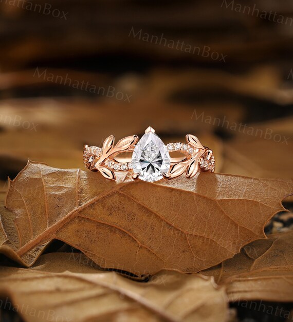 Pave leaf engagement ring sale