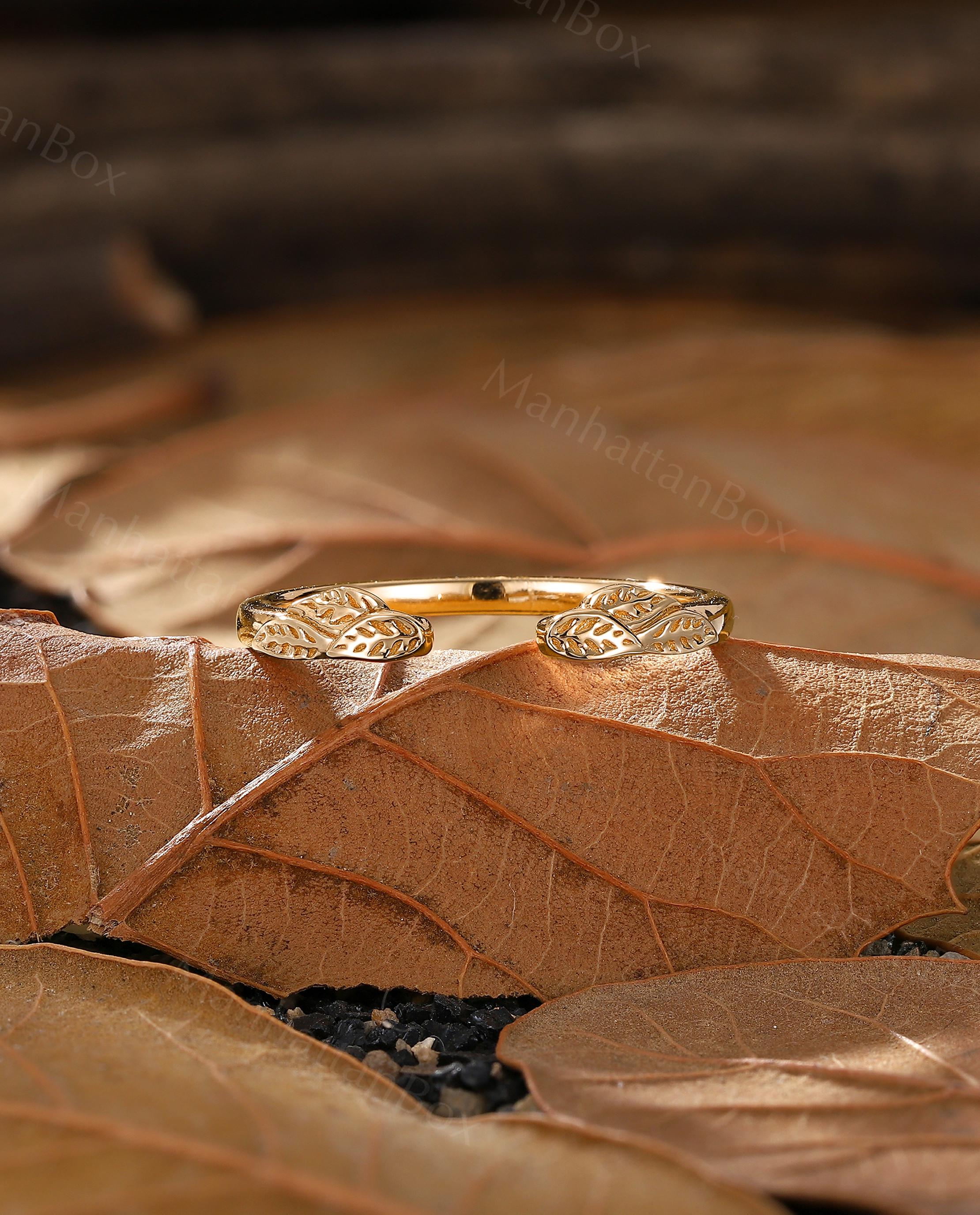 Rose Gold Open Leaf Ring for Women – Nature Inspired Delicate Band