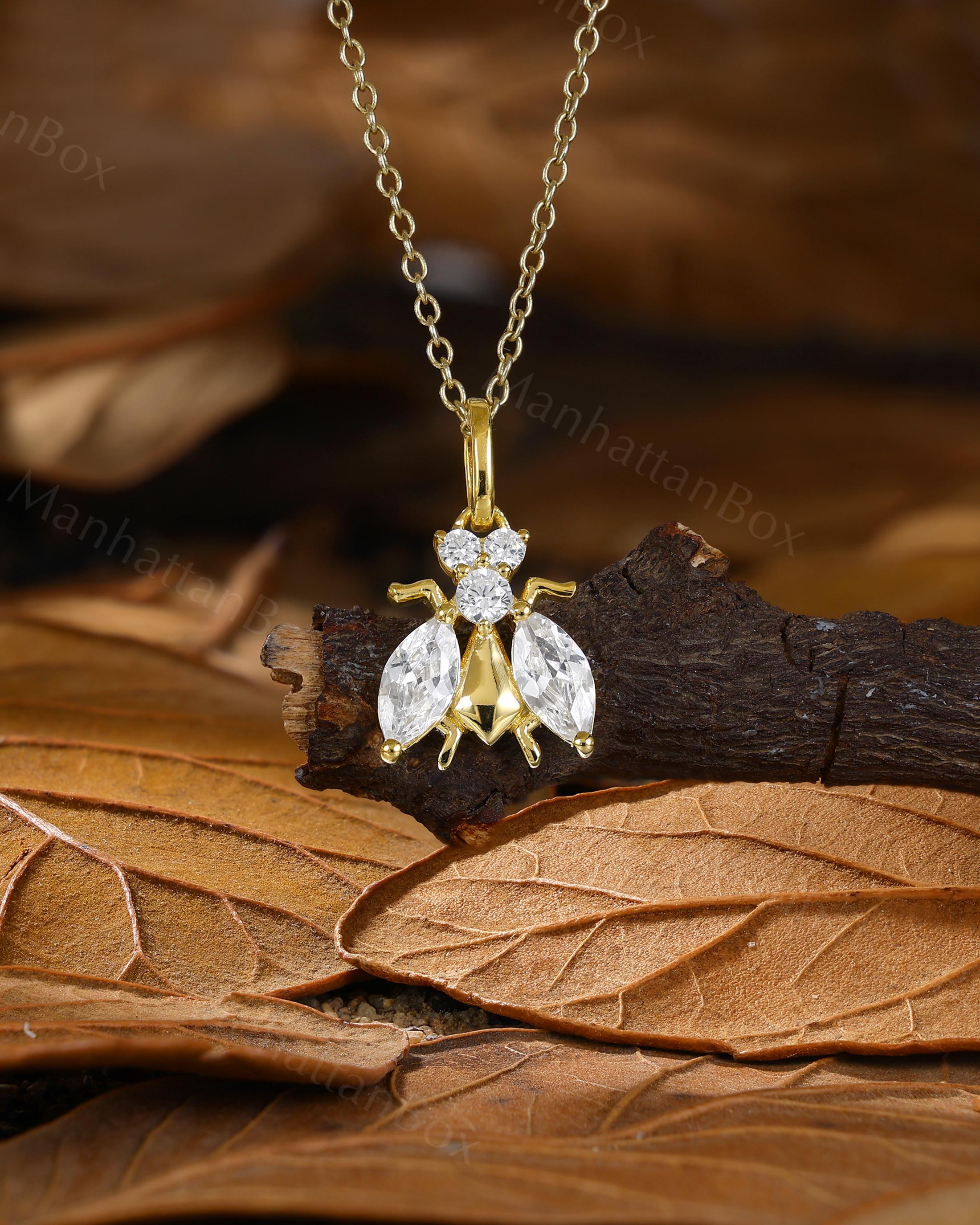 Firefly Moissanite Pendant - Gold Insect Necklace - Delicate Gift ...