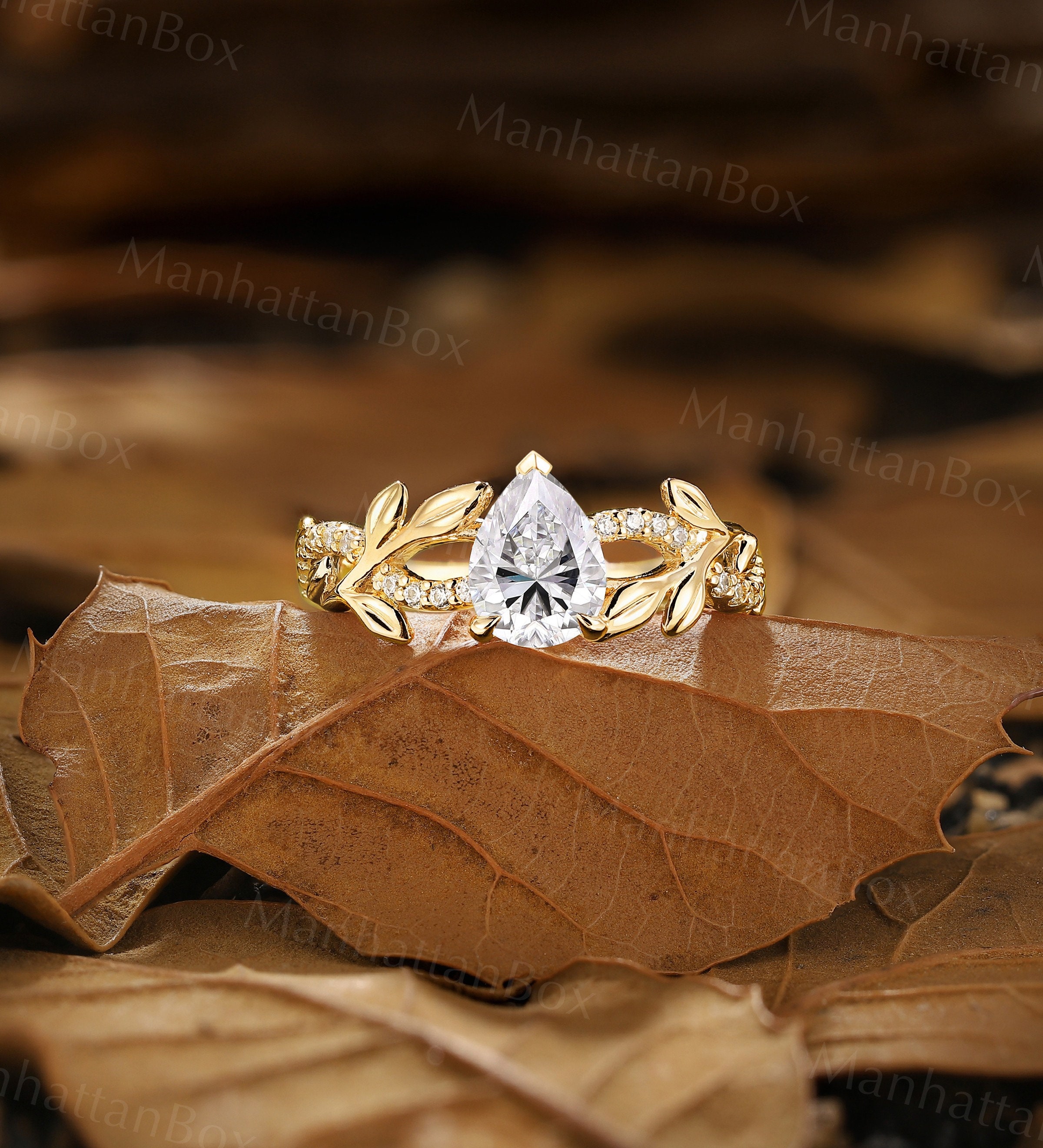 Vintage Pear Shape Moissanite Engagement Ring Rose Gold Twist