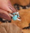 Natural Turquoise Engagement Ring Set - Vintage Pear Cut Rose Gold Wedding Ring Set - Antique Unique Curved Wedding Band by ManhattanBox