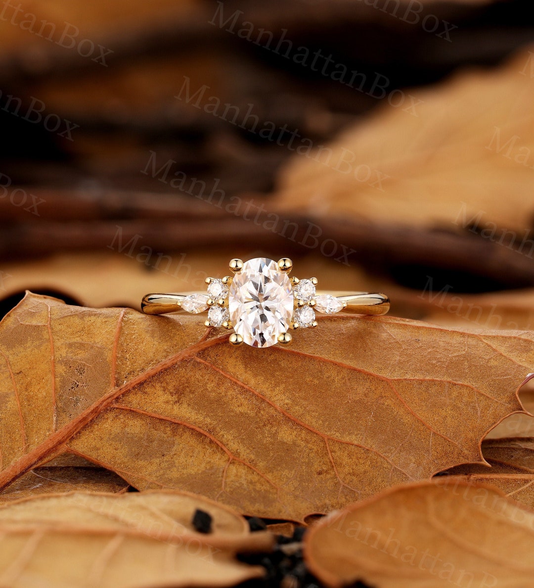Antique Moissanite Engagement Ring Art Deco Yellow Gold Ring Vintage ...