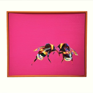 Original framed painting of bumblebees