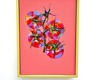 Original Acrylic Painting of Tomatoes on a Vine  / Canvas Board / Bespoke Framed