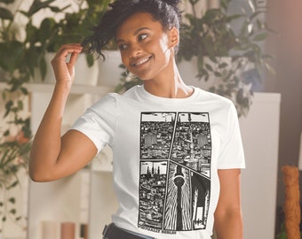 Berlin City Skyline in a Black and White Manga Comic Book Style (Unisex T-Shirt)