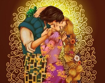 Tangled Kiss art nouveau limited edition large gold foil print