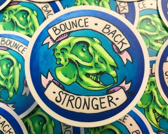 Bounce Back Stronger: Motivational Rabbit Hare Skull waterproof vinyl sticker
