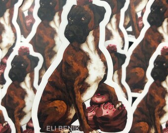 Boxer Bonbon cute dog matte vinyl waterproof sticker