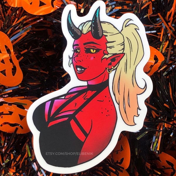 Spooky Halloween Pin Up Devil vinyl sticker