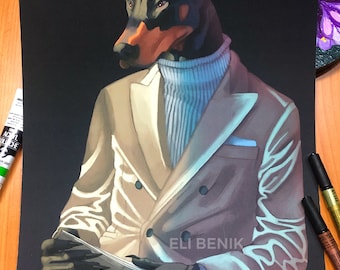 Doberman furry fursona limited edition original art print