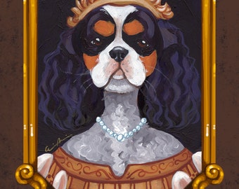 Queen Charles Cavalier Spaniel limited edition Renaissance dog pet portrait art print