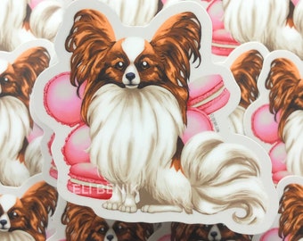 Papillon Macaron Dessert Dog matte vinyl waterproof sticker