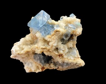 Rare cristal de célestine bleu cobalt transparent sur calcite Badghis Afghanistan 5 cm AFG47 cristaux et minéraux