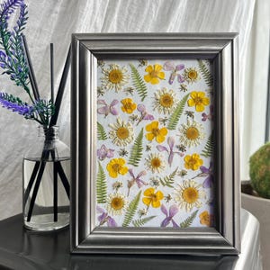 Handpressed Shasta daisy flower frame | Real flower wall art | wildflower frame | herbarium | mixed flowers art | botanical art frame