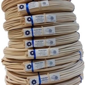 1 Pound Coil of Round Reed for Basket & Wicker Weaving, Natural Color, Choose Your Size: 2,3,4,5,6,7,8,9,10