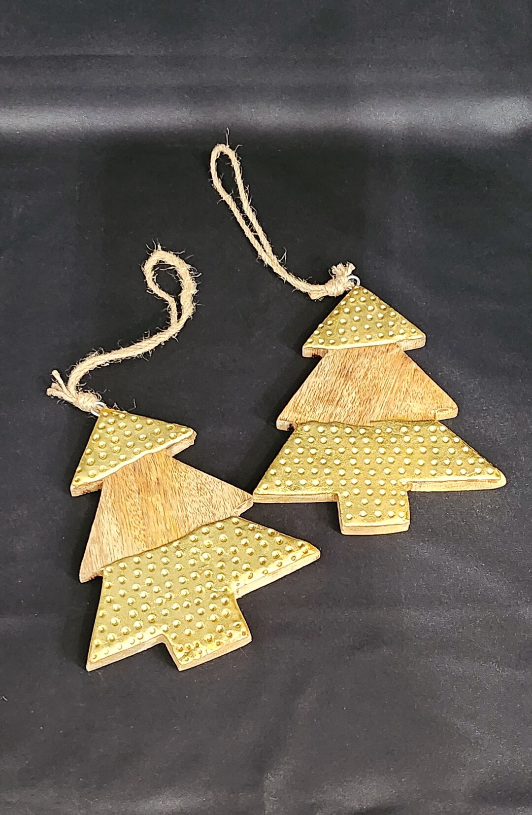 Wood Christmas Tree Ornaments / Modern Rustic / Tier Tray Decor / Gold
