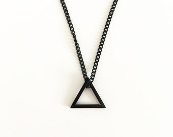 Black Stainless Steel Triangle Pendant and Chain - Unisex