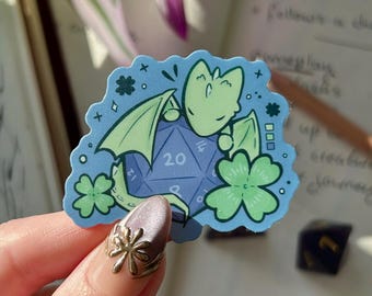 Lucky Dragon D20 DnD Sticker - Water-Resistant Matte Vinyl