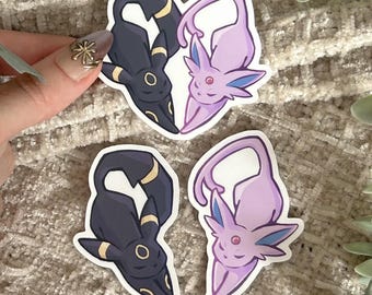 Umbreon & Espeon Heart Stickers – Waterproof Matte PKMN Duo