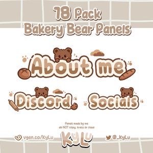 18 Cute Bakery Bear panels for Twitch | Bear panels | Bakery bear | Cottagecore stream panels | Cute Twitch Panels | Cozy Stream Panels